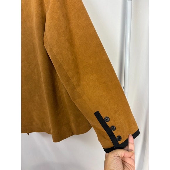 Vintage Abe Schrader Suede Feel Blazer Jacket Women's Size 14 Brown Black Trim - Picture 10 of 10